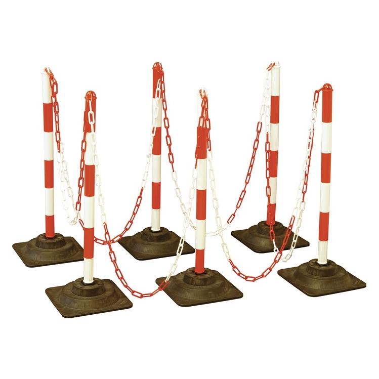 Magni Kettenpfosten-Set EcoMax mit 10 m Absperrkette 3x rot/weiss, 3x weiss/rot, 6x Hartgummifuss (12 465 RW)
