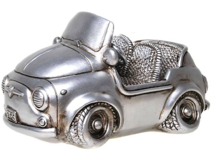 Spardose AMBIENTE HAUS Cabrio, silberfarben , silber (altsilberfarben), B:16cm H:9cm T:10cm, Kautschuk, Spardosen, Spardose, Sparschwein, Retro-Design, ideales Geschenk