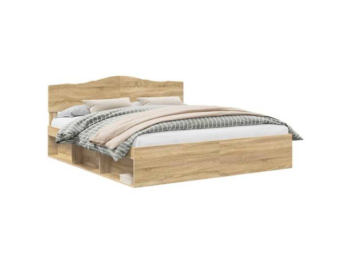 Cadre de lit moderne - - Sonoma - Pin massif - Bois d'ingénierie - 206x203x90 cm - Lit empereur