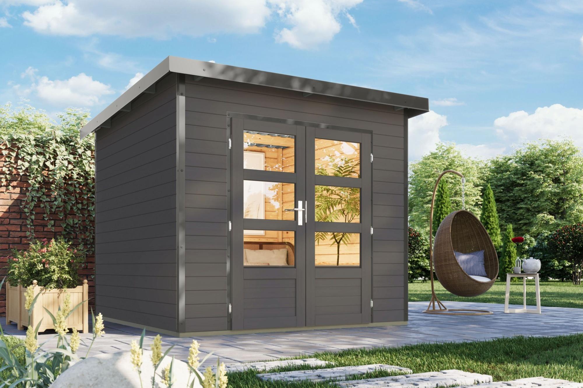 Karibu Gartenhaus Hybridhaus Metall Pluto 3 terragrau Metall graualuminium 240x240x219 cm