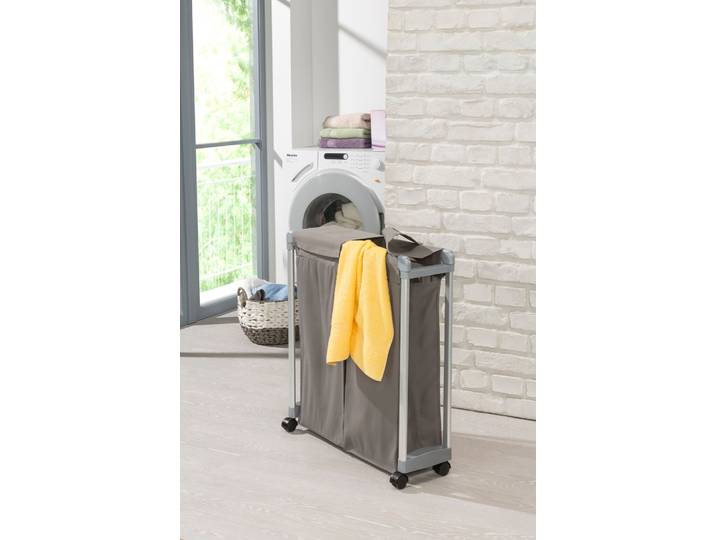 Rollwagen RUCO, grau (aluminiumfarben, grau), B:19cm H:68cm T:65cm, Aluminium, Kunststoff, Rollwagen, Rollwagen, Aluminium/Kunststoff, mit zwei abnehmbaren Stoffbeuteln (2x30 Liter)