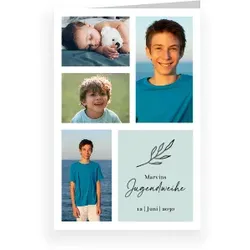 Einladungskarte Jugendweihe: Bildermosaik mit Fotos in Weiß