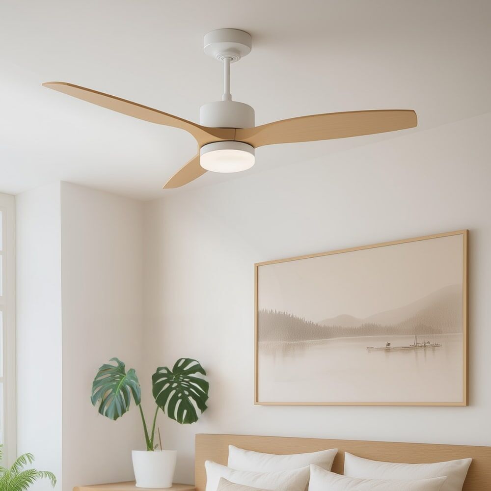 QAZQA Ventilateur plafond blanc bois led dimmable Marron 132x36x132cm