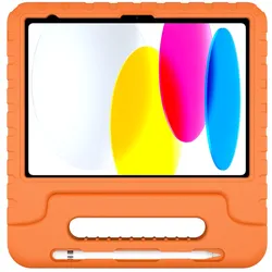 Deqster Kids Case Tablethülle & Schutzglas f. iPad 10./11.Gen Kindersicher & robust, Integrierte Stylus-Halterung, 9H Displayschutzglas, Orange