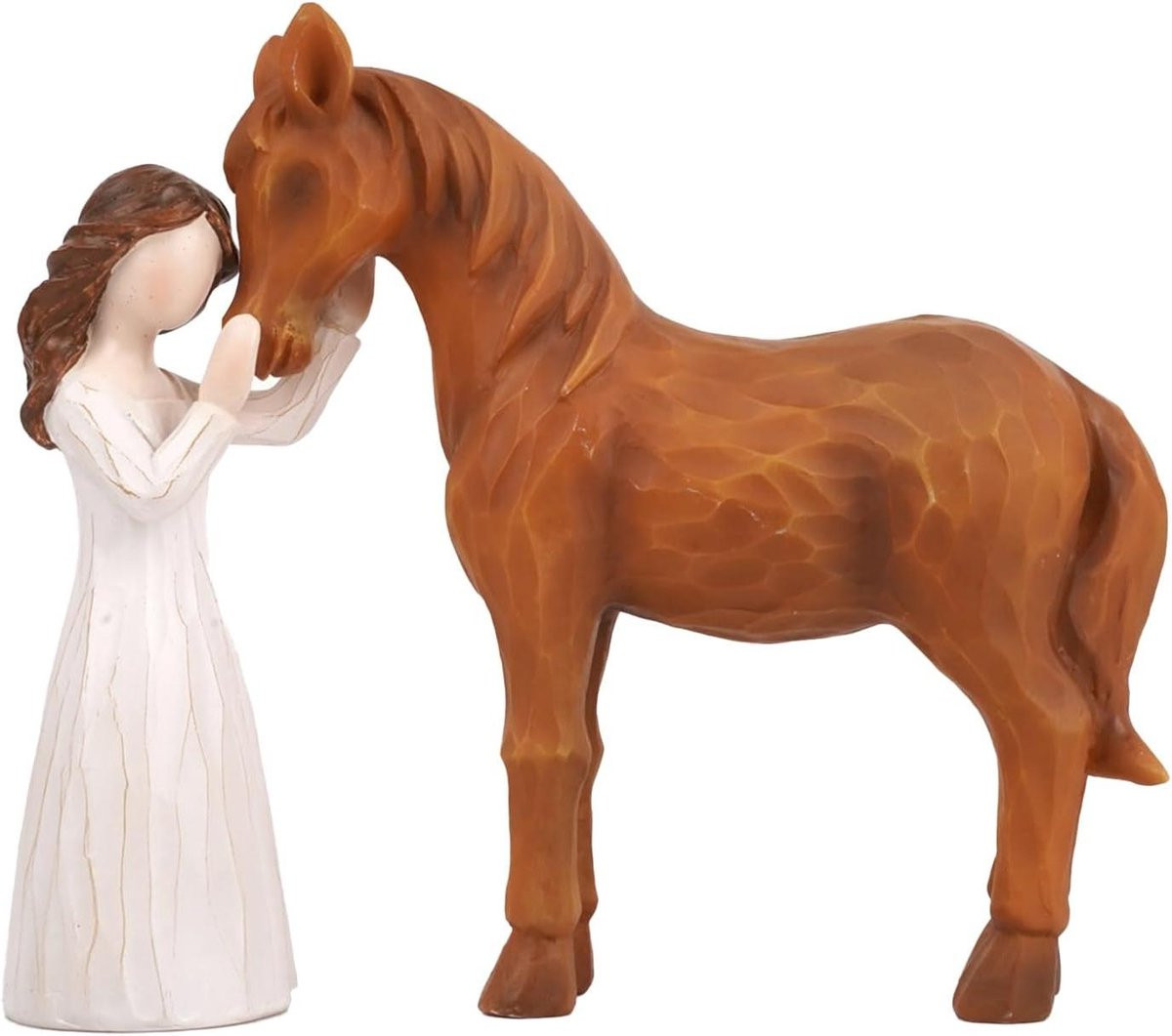Allecto Plus Beeldje Meisje met Paard - Handbeschilderd Engel Sculptuur voor Home Decor en Herdenking