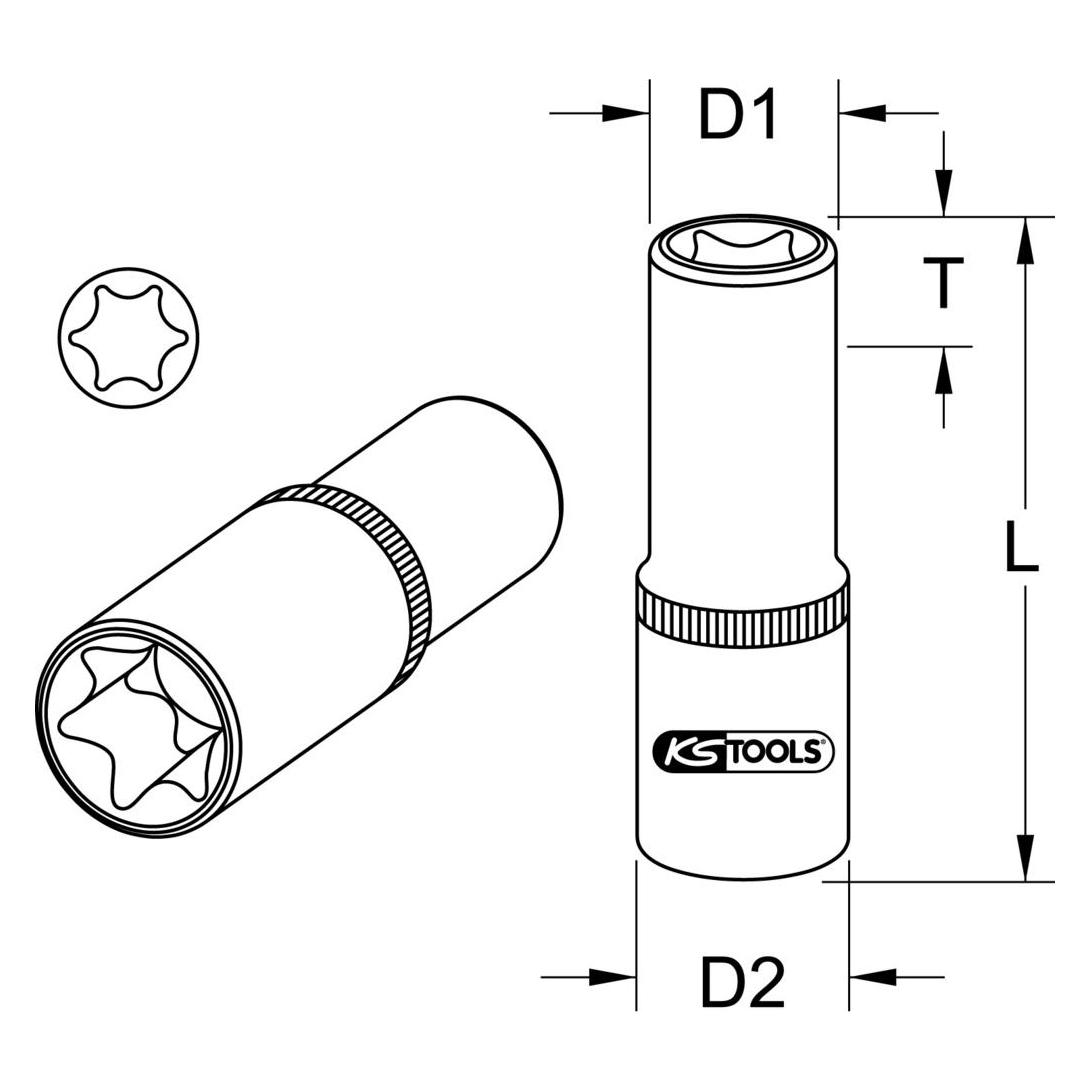 KS Tools Werkzeuge-Maschinen GmbH 1/2 Torx-E-Stecknuss, 78mm, E14, auf Hänger (911.4426-E)