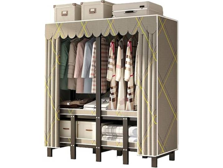 MmcdylyhEU Robuster tragbarer Kleiderschrank mit Abdeckung, Faltbarer Kleiderständer for stehende Kleidung im Schlafzimmer, Organizer(E,170cm/66.9inch)