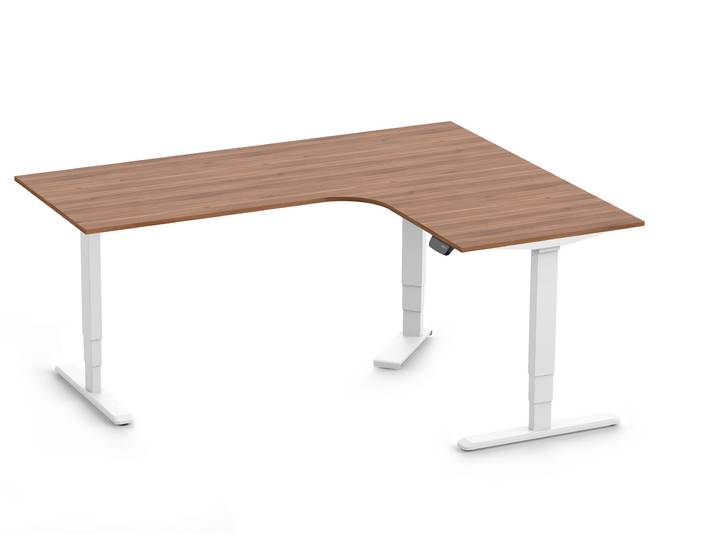PRIMUS Eckschreibtisch, Gestell Weiß, Tischplatte 2000/800 x 1600/800 x 25 mm Nussbaum