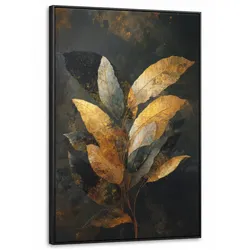 LEINWAND Bilder mit Rahmen - Golden Leaf Komposition - Botanical Luxury - 90x140