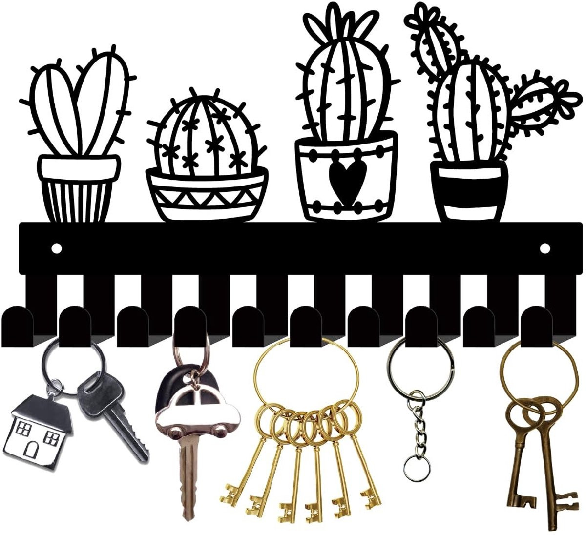 Allecto Cactus Sleutelhouder - Wandgemonteerde Sleutelhaken - Zwart