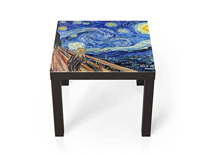 DEQORI Glastisch schwarz klein 55x55 cm Motiv Munch trifft Van Gogh ausgefallener Beistelltisch aus Glas Hochglanz Couchtisch fürs Wohnzimmer moderner Couch Tisch mit Design