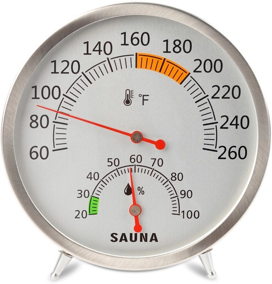 INF Fahrenheit Sauna-Thermometer aus Edelstahl, batteriefrei für Hochtemperatur-Saunen