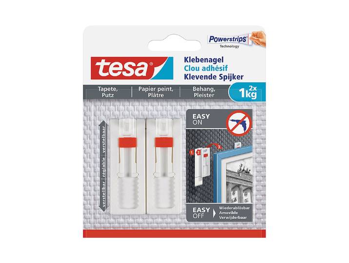 Tesa Verstellbarer Klebenagel für Tapeten und Putz 1 kg 2 Stück