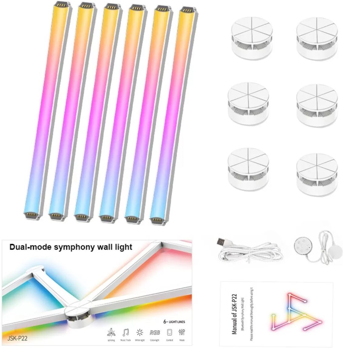 INF Bandes Lumineuses LED Bluetooth - Épissage Intelligent DIY, Éclairage Ambiant RGB, Compatible SMARTLIFE, Kit de 6 Lignes Blanc