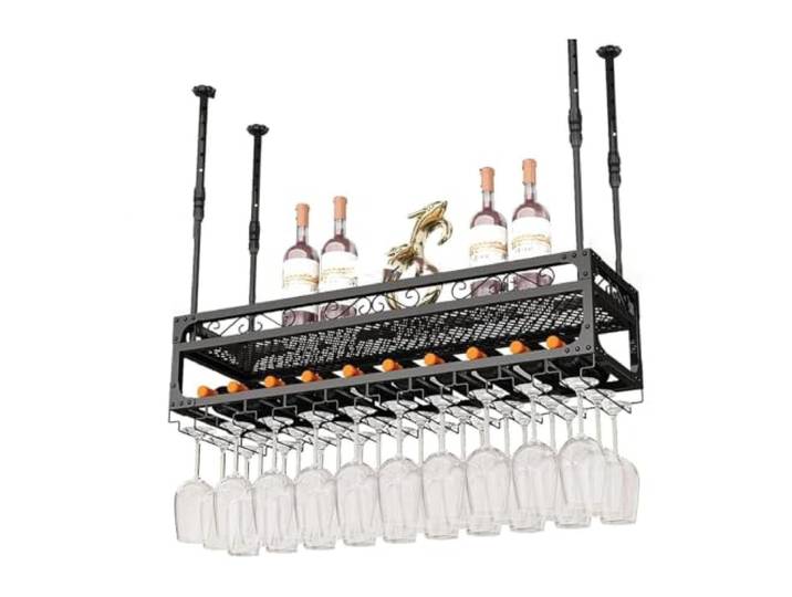 Failjierue Decken-Weinglasregal, das kopfüber zu Hause hängt Luxus-Baraufhänger für Aufhängen, Weinregal für Bar, Zuhause, Weinkeller, mattschwarz(100x30cm)