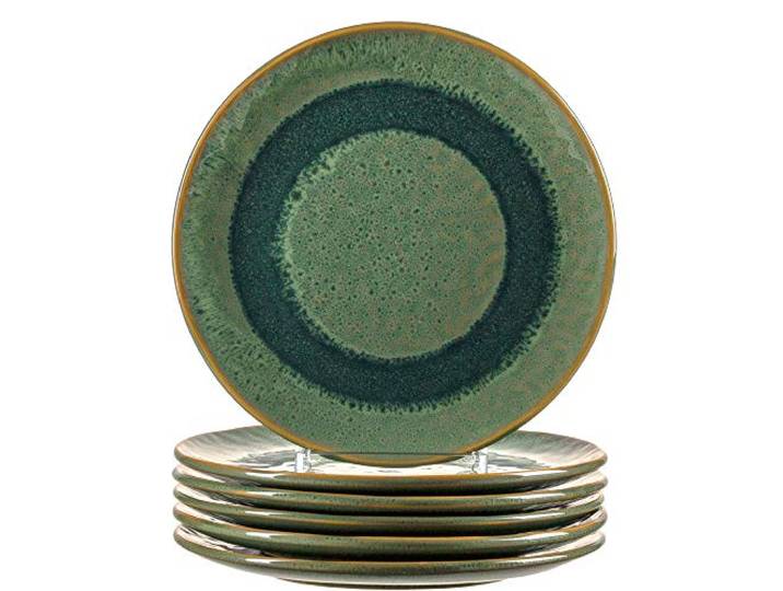 Leonardo 018539 Matera Lot de 6 assiettes en céramique lavables au lave-vaisselle 6 assiettes rondes en grès Vert Ø 22\,5 cm