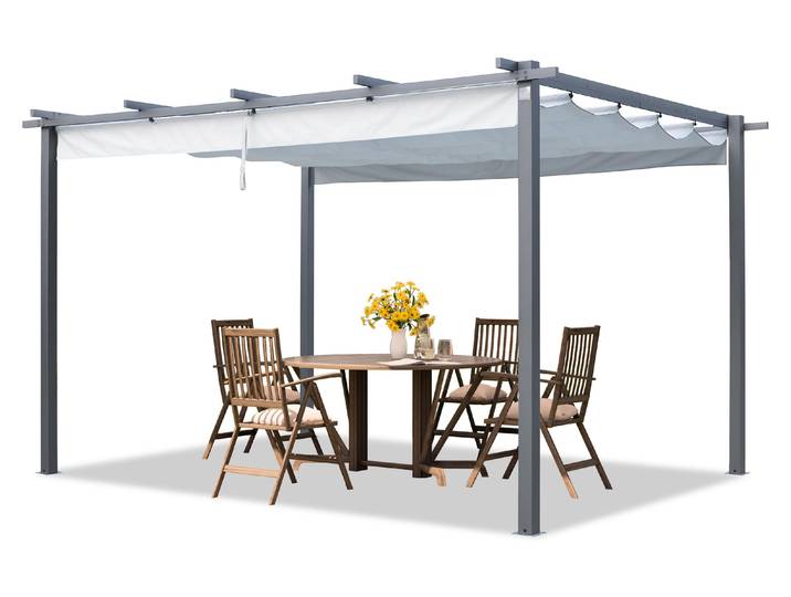 PRIMEYARD Pergola 3x4 m pavillon avec toit rétractable gris - construction en acier