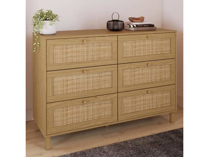 IDMARKET Commode 6 tiroirs HANAE 115 cm effet naturel cannage