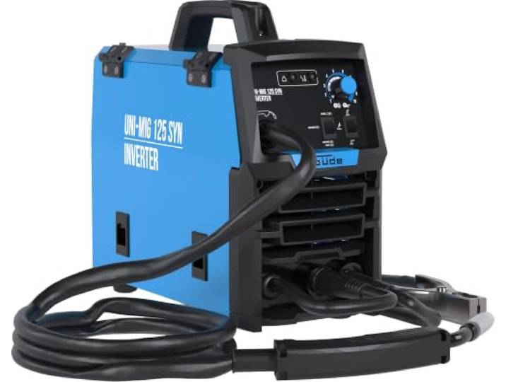 Güde Uni-Mig 125 SYN Poste à souder universel (230 V\, 4 en 1\, 120 A max. Courant de soudage\, régulateur 20-120 A\, avec porte-électrodes\, paquet de tuyau\, pince de masse\, marteau à soudure\, bouclier de