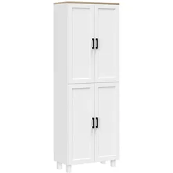 HOMCOM Küchenschrank freistehend 4-türig verstellbare Regale modern geprägte Holzmaserung 170cm weiß