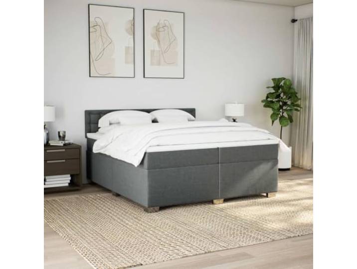 KTHLBRH Boxspringbett 200 x 200 cm Dunkelgrau mit Matratzen 2 Taschenfederkernmatratzen, waschbarer Matratzenschoner, Kopfteil inklusive, optimale Unterstützung