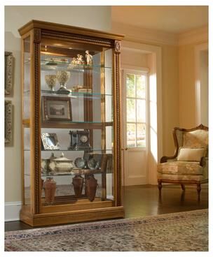 Natural Estate Oak Finish Two-way Sliding Door Curio Cabinet