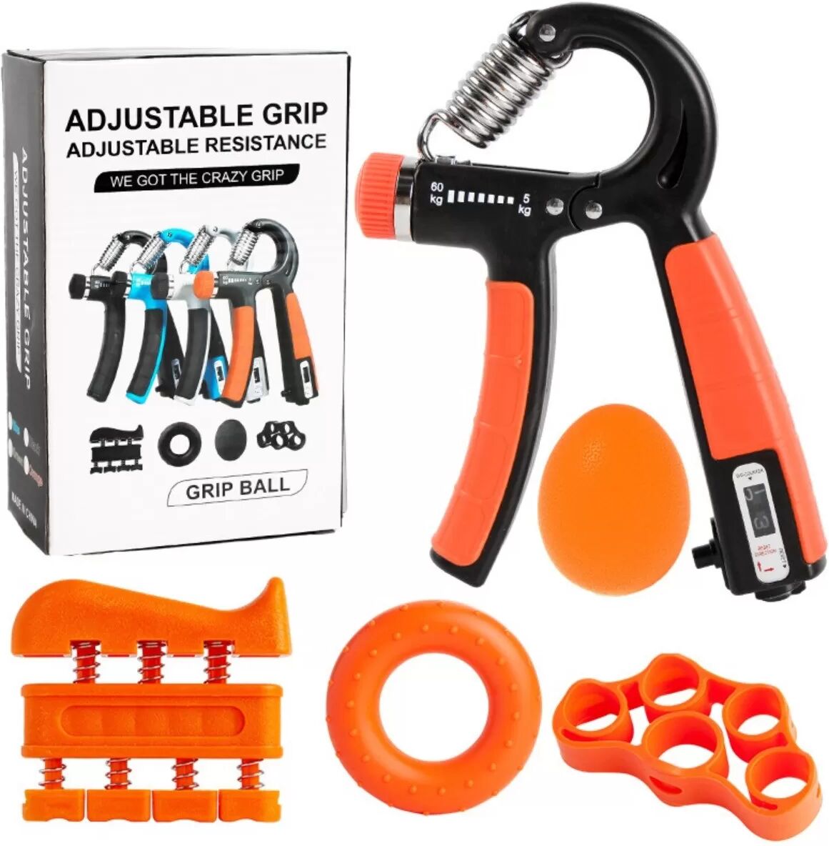 INF Verstellbares Handtrainer 5-teiliges Set mit Zähler für Unterarm- und Handgelenkstraining Orange