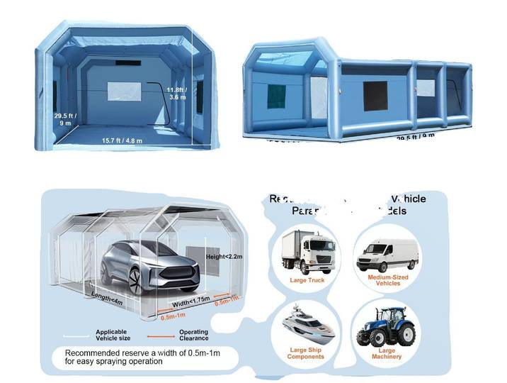 VEVOR Cabine de peinture gonflable\, 10 x 6\,4 x 4\,5 m\, Cabine de peinture gonflable\, avec ventilateurs puissants de 1100 W + 750 W & système de filtration d'air\, Cabine de peinture automobile portable pour poids lourds
