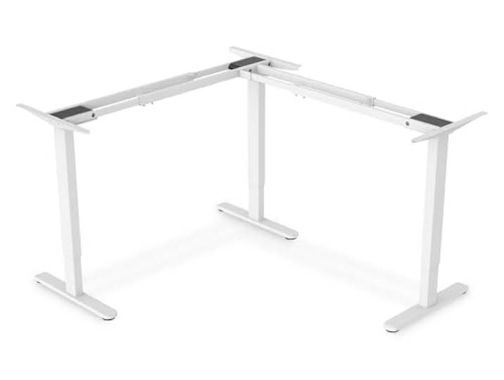 DIGITUS höhenverstellbares Tisch-Gestell elektrisch – Memory-Funktion – 3 Motoren – Bedienfeld – Antikollisionssystem – 90° L-Form – Für gängige Tischplatten – Weiß
