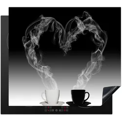 HERDABDECKPLATTE Kaffee - Herz - Schwarz und weiß - Tassen Abdeckung Glaskeramikkochfeld 58.3x51.3 cm