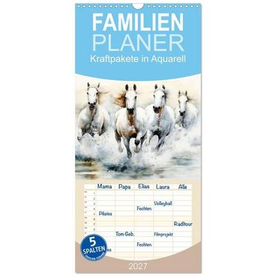 Familienplaner 2027 - Kraftpakete in Aquarell mit 5 Spalten (Wandkalender, 21 x 45 cm) CALVENDO