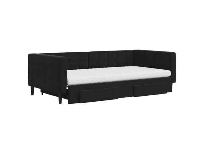 KTHLBRH Ausziehbares Schlafsofa schwarz mit Schubladen Weicher Samt, Gestell aus Holz und Metall, 2 Schaumstoffmatratzen, 2 Schubladen