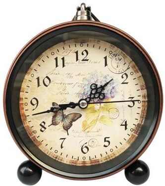 Perfect Picks Market Vintage Silent Desk Clock With Night Light Battery Operated Analog Bedside Alarm Clock butterfly
