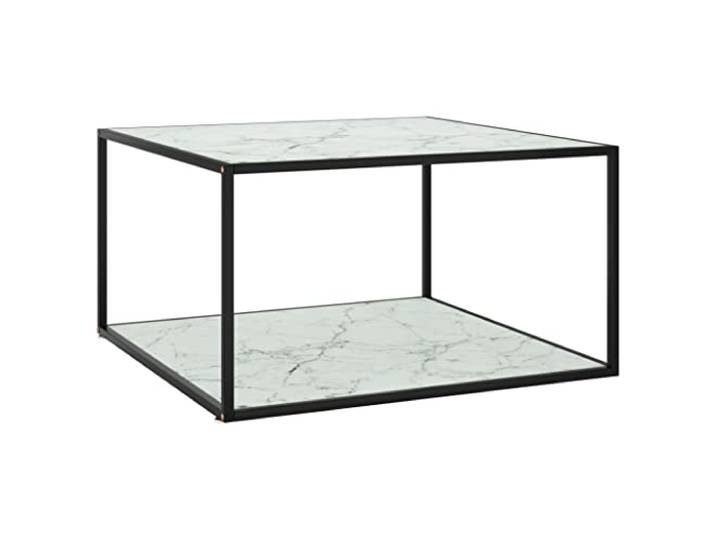 Tmriohed Couchtisch Schwarz Weiß 90x90x50 cm aus Hartglas und Stahl Moderne quadratische Kaffeetisch-Ergänzung für Ihr Wohnzimmer mit 5mm gehärteter Glasplatte und stabilem Metallgestell.