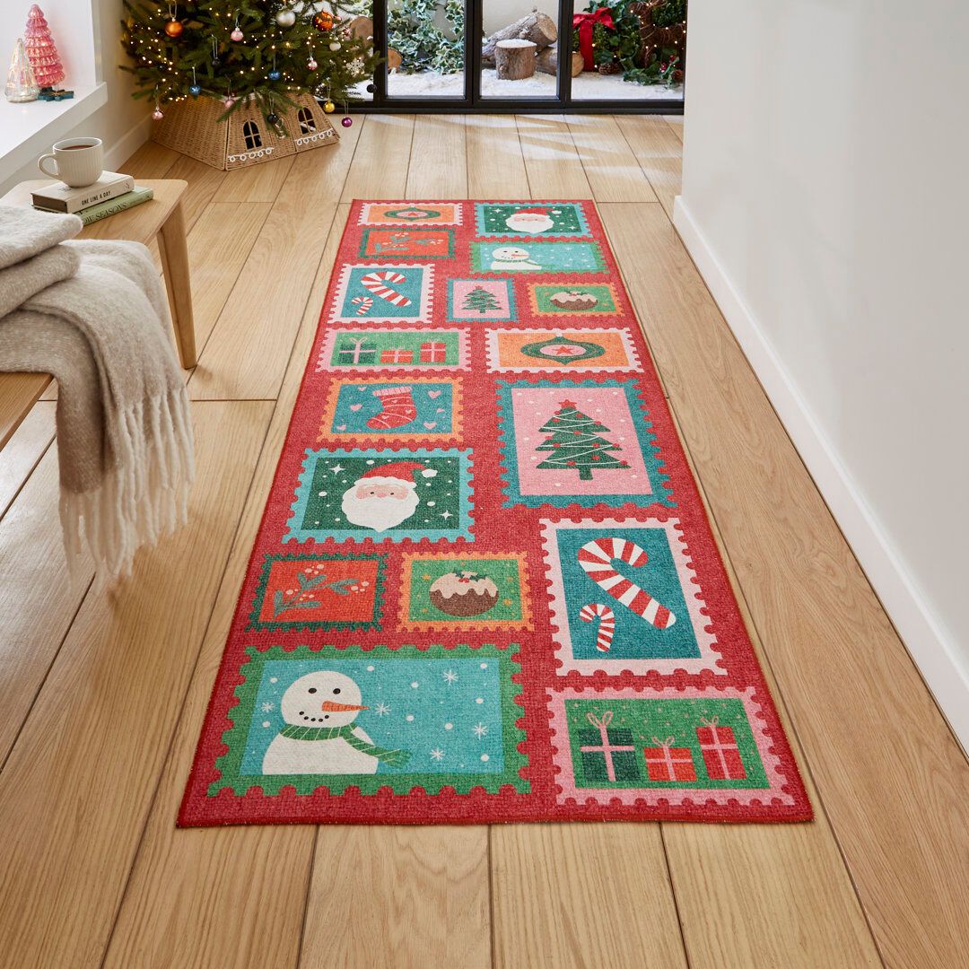 17 Stories Abstract Flatweave Area Rug Red Runner 76 x 230 cm
