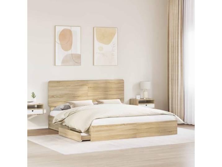 KTHLBRH Boxspringbett Eiche Sonoma 180 x 200 cm Technisches Holz, praktische Schubladen, einfache Montage, modernes Design