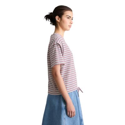 T-Shirt MARC O'POLO DENIM "mit Tunnelzug am Saum", Damen, Gr. XXS, bunt (weiß), Obermaterial: 100% Baumwolle, gestreift, Basic, relaxed fit, Rundhals, normaler Saum, Shirts T-Shirt