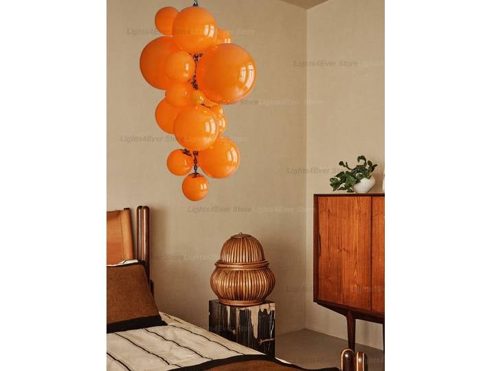 Grands lustres en verre orange pour plafond, plusieurs boules de raisin, haut de luxe, élégants grands lustres pour villa, décoration d'hôtel