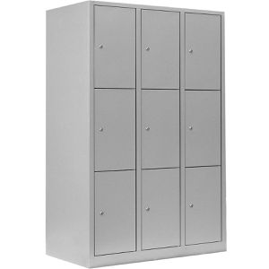 Lüllmann Schließfachschrank 523330, lichtgrau, 9 Fächer, Stahl, 119 x 180cm, mit Zylinderschloss