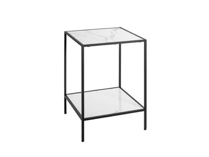 möbelando Beistelltisch >59348< aus schwarzem Stahlrohr und Zwei Ablagen aus weißem Kunstmarmor - Elegantes Design - Kompakt & vielseitig einsetzbar, Maße 40 x 60 x 40 cm (B/H/T)