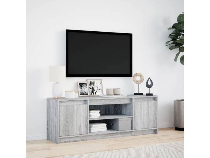 (25607)Moderne Meuble TV avec LED 139 - VIDAXL - bois d'ingénierie - gris - plateau robuste - résistante à l'humidité - 139 5x34