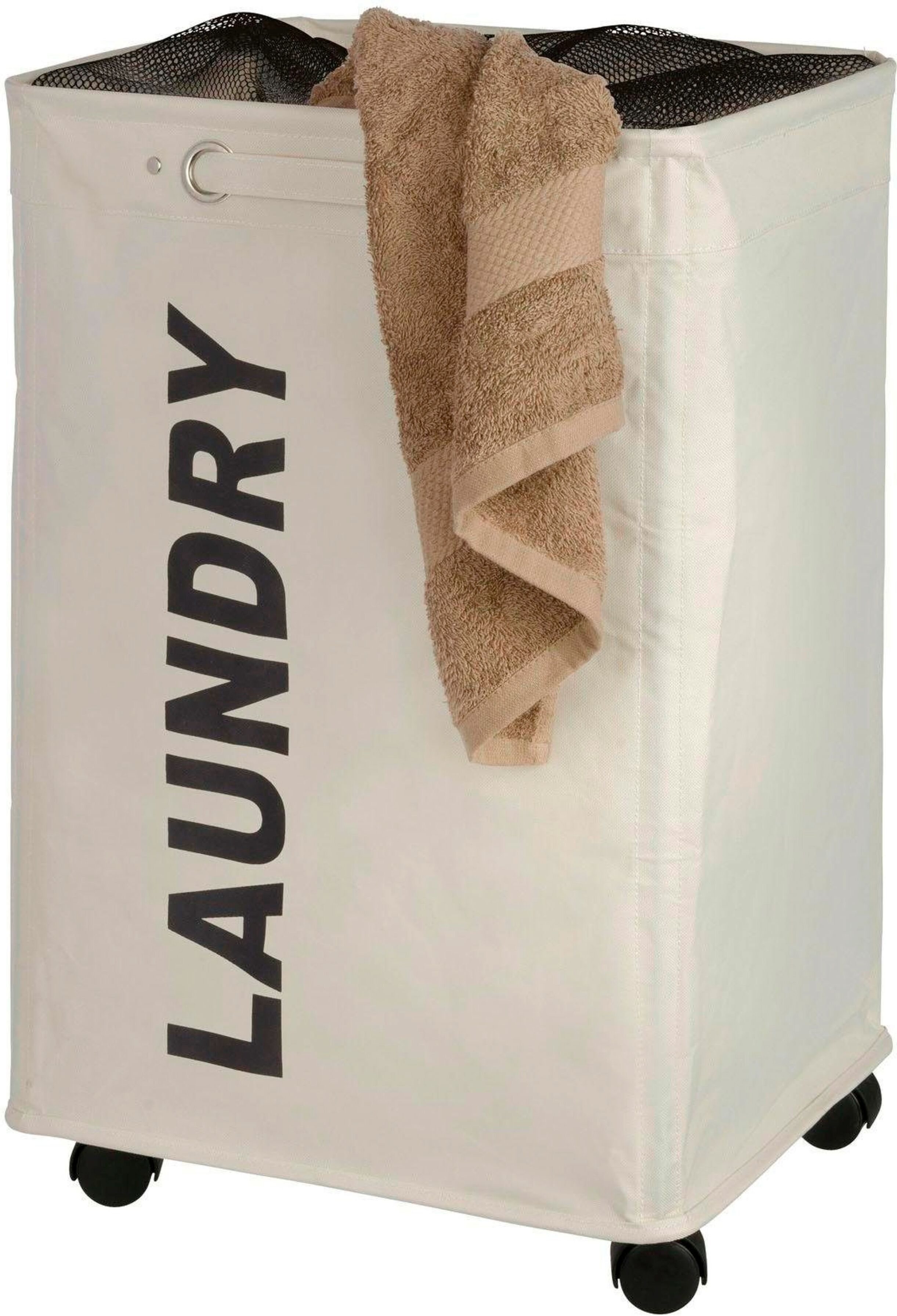 Wäschesortierer WENKO "Quadro", beige, B:40cm H:60cm T:33cm, Polyester, Polypropylen, Wäschesammler, Wäschesortierer beige B/H/T: 40cm x 60cm x 33cm