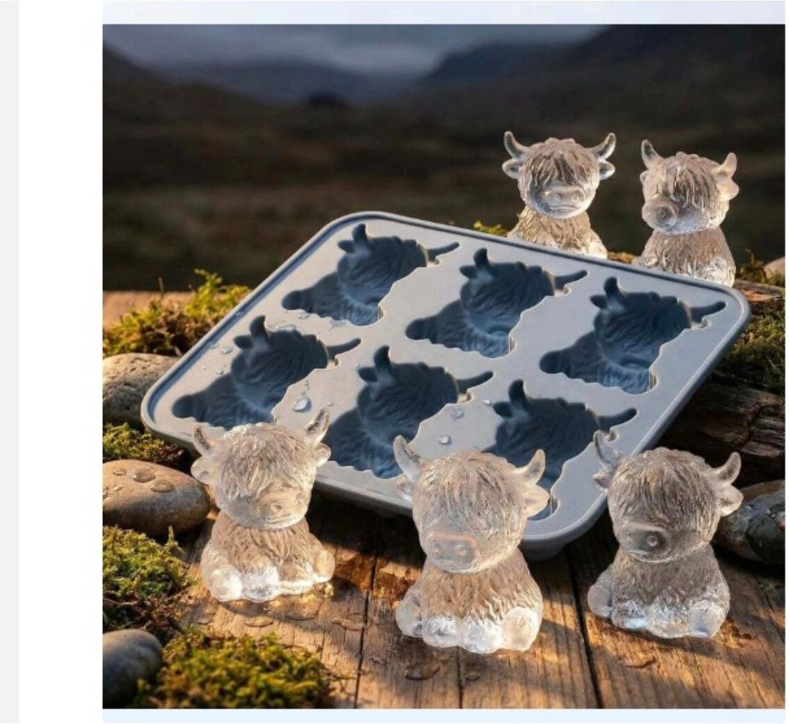INF 2er-Pack Highland-Kuh Silikon-Eiswürfelformen — 6-fach 3D-Kuh-Form, mehrfarbiges wiederverwendbares Tablett mit Grau