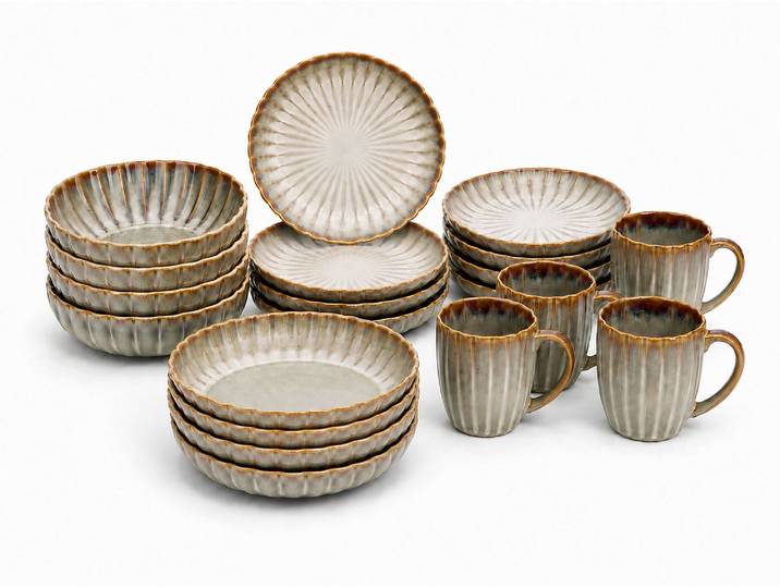 Kombiservice COSY & TRENDY Astera, Geschirr-Set, 20-tlg. , beige, 20, Steinzeug, Geschirr-Sets, Kombiservice, Steinzeug, für 4 Personen, rund, spülmaschinengeeignet
