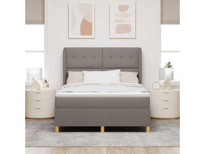 KTHLBRH Doppelbett Taupe 190 x 140 cm Kopfteil verstellbar, 2 Höhen, Matratze inklusive, Gestell aus Massivholz