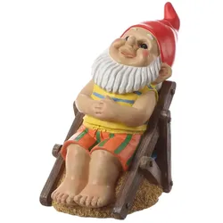 MARELIDA Gartenzwerg im Liegestuhl Dekofigur Gartenfigur Gnom H: 21cm Gartendeko