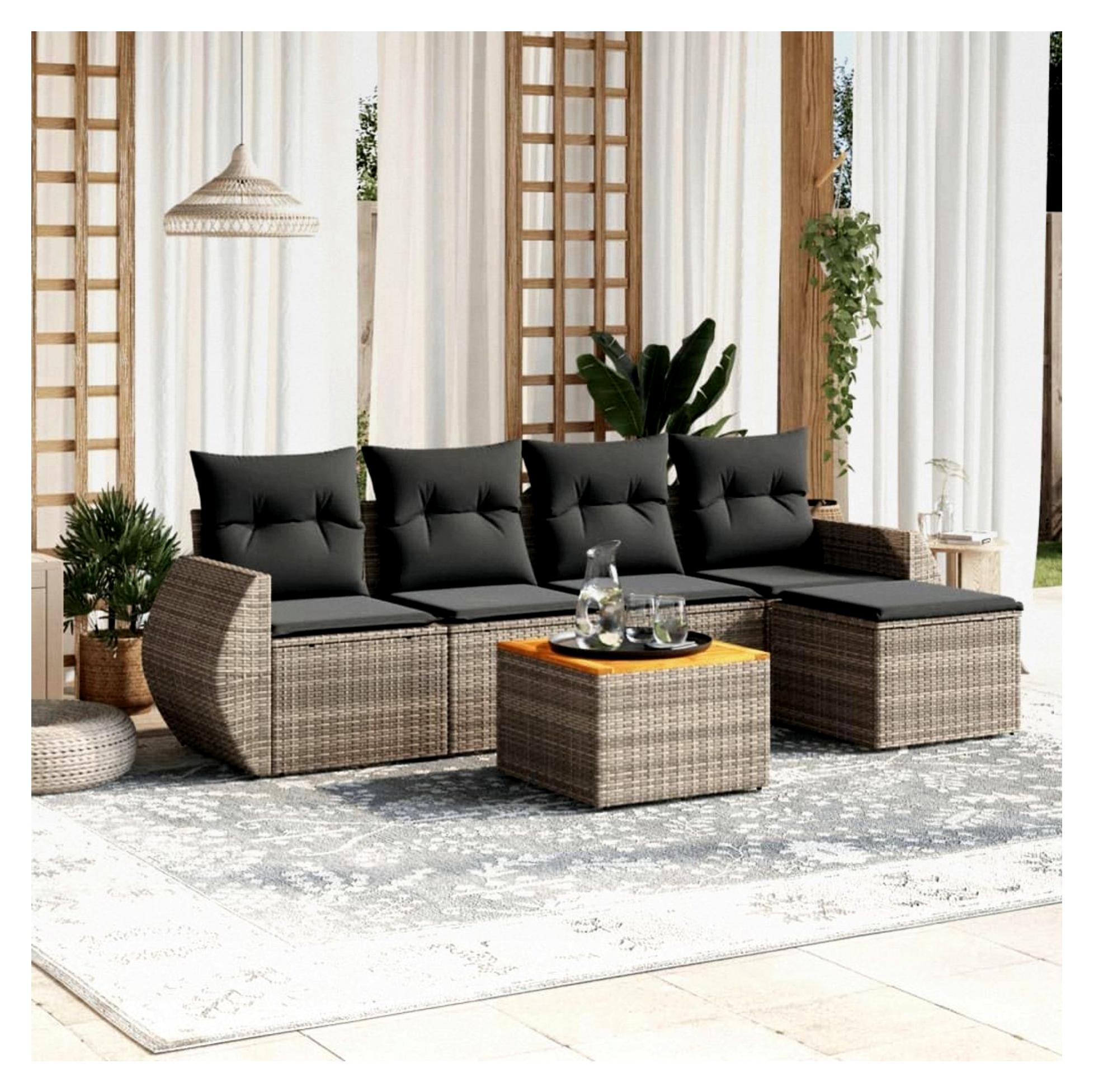 Gartenlounge mit Stauraum für Balkonmöbel, Rattan Sofa, Ecklounge, Outdoor Sitzecke