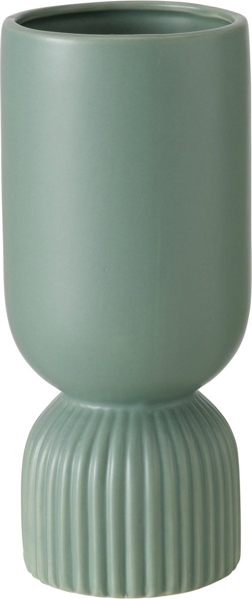 Boltze Groene Keramische Vaas met Geribbelde Voet, Hoogte: 24 cm, Diameter: 10 cm