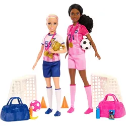 Mattel HRG88 - Barbie - Karriere Spielset Puppen 2er Pack mit Zubehör, Fußballspielerinnen