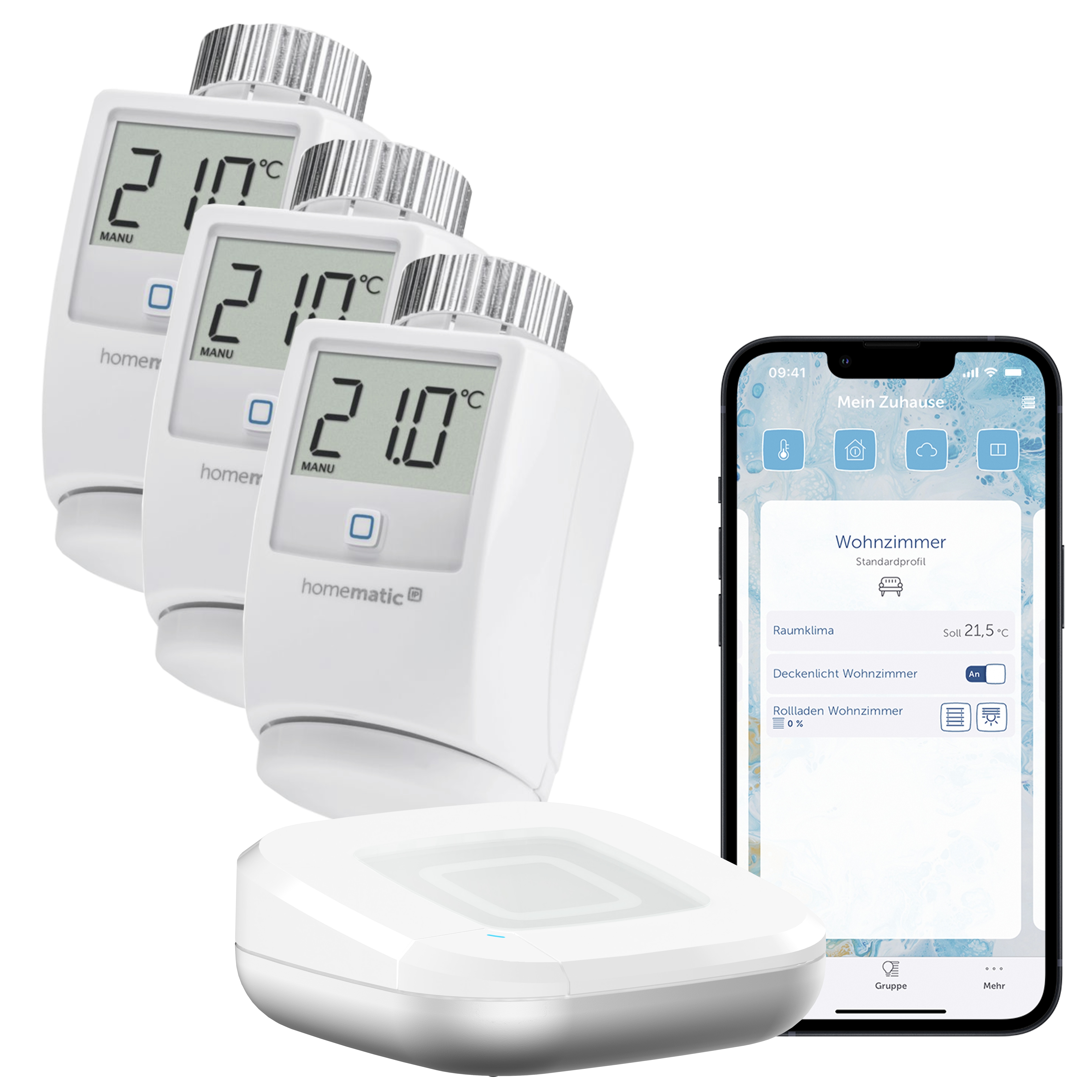Homematic IP Starter Set Raumklima, 3x Thermostat & Access Point2 3x Thermostat HMIP-eTRV/2 • Access Point